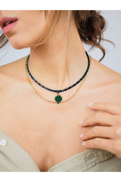 ayrestyle Hematit Doğal Taş Kadın Kolye, Papatya, Nazar Boncuğu, Yonca Kolye ...