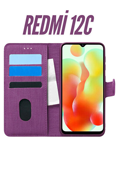Xiaomi Redmi 12C Kılıf Kumaş Desenli Cüzdanlı Standlı Kapaklı Kılıf