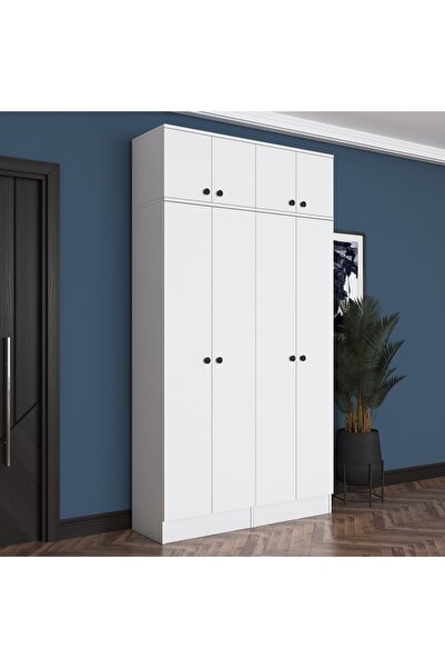 Rani Mobilya Rani EA146 Modern Portmanto 8 Kapaklı Raflı Askılı Ayakkabılık Vestiyer Beyaz