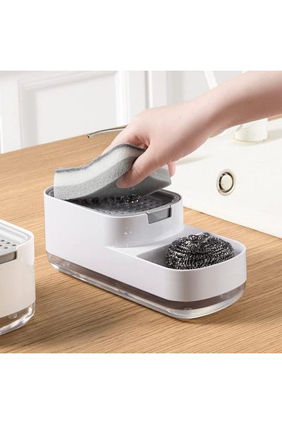 COOYA 2 in 1 Soap Dispenser, Sponge Rack for Kitchen and Bathroom with One Cleaning Sponge(White)