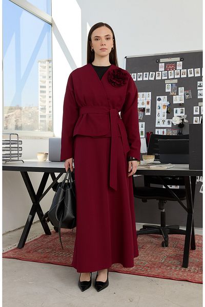 Fatma Atasoy Fusta evazată dublă Burgundy