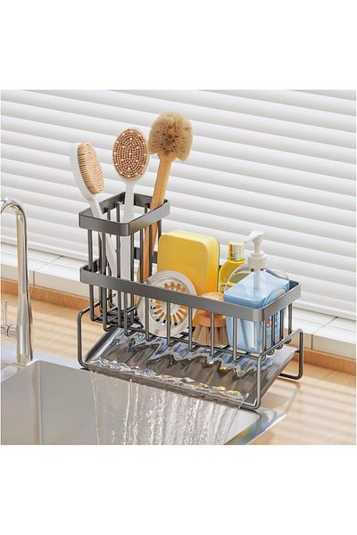 COOYA Sponge Holder, Stainless Steel, Anti-rust Sponge Caddy, Kitchen Sink Organizer with Drain Tray