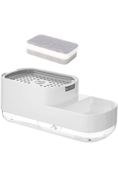 COOYA 2 in 1 Sponge Rack, Dishwashing Hand Soap Dispenser, With One Cleaning Sponge, White