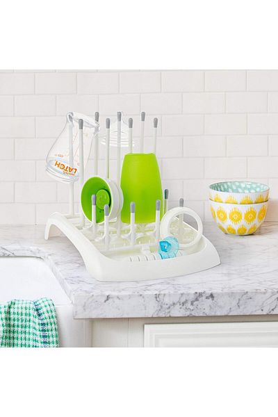 COOYA Fold Bottle Drying Rack,Space Saving Countertop Drying Rack for Pump Part Cleaning,with Drainer Tray