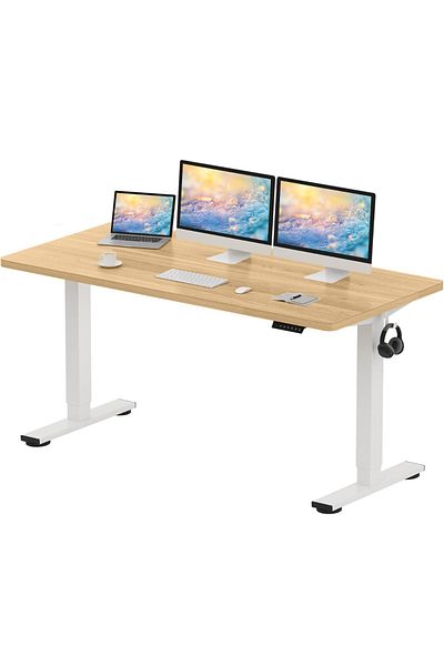 Mahmayi FlexiSpot Modern Standing Desk with Height Adjustable 150x65 cm - Coco Bolo and White
