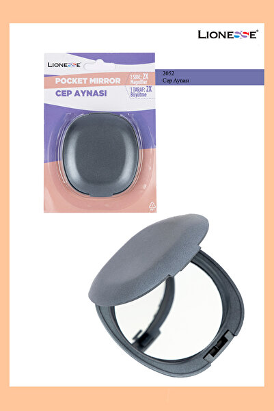Lionesse Taşınabilir Cep Aynası 2052 - 2 Kat Büyüteçli, Seyahat Boy , Gri