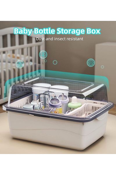 COOYA Baby Bottle Drying Rack, Large Storage Box with lid, Portable Cabinet Organizer, Space Saving