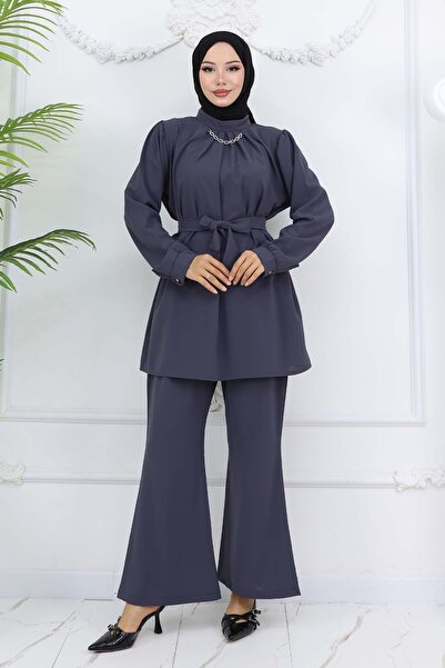 benguen Chain Detailed Hijab Suit Anthracite 4767
