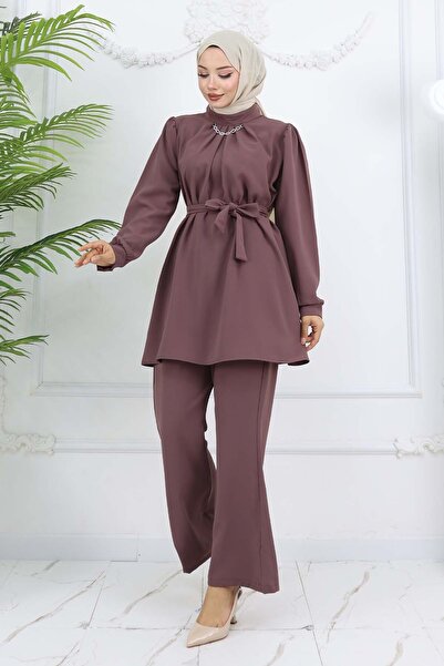 benguen Zincir Detaylı Tesettür Takım Gül Kurusu 4767