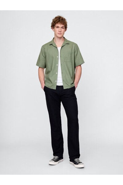 GAP Erkek Siyah Keten Karışımlı Khaki Pantolon