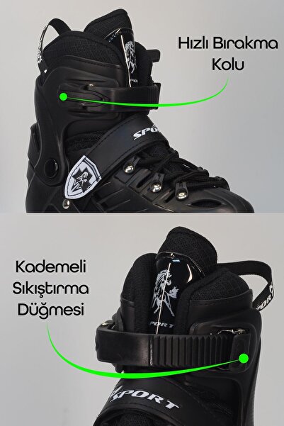 Telvesse Skates with Bag Double Row Adjustable Wheels Adjustable Size Practice Children Junior Skates Black 8888