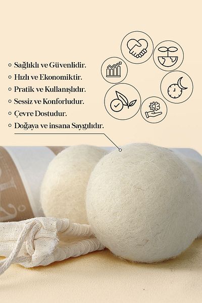eweLa 100% Natural Merino Wool Washing Machine Wool Drying Ball