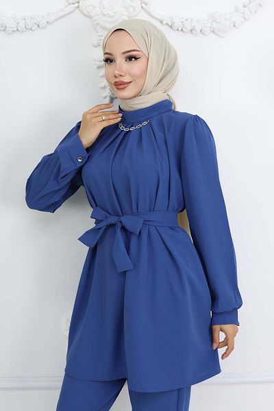 benguen Chain Detailed Hijab Suit Indigo 4767