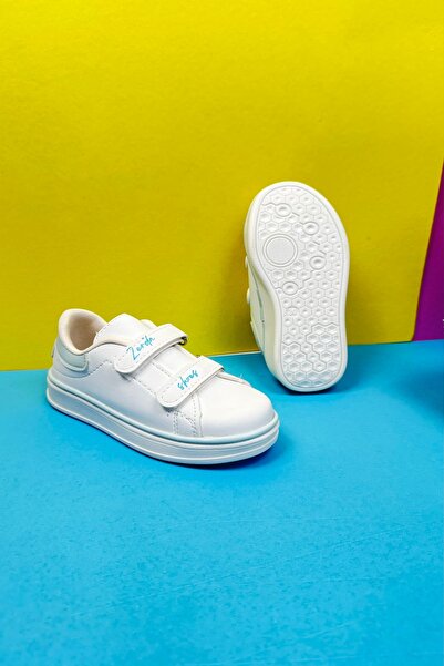 İmerShoes Günlük Erkek Kız Çocuk Beyaz Mavi Sneaker Cırtlı Kalın Tabanlı Rahat Hafif Spor Ayakkabı 525pf