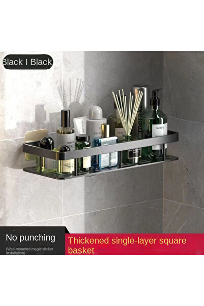 Choice رف تخزين حمام أسود مربع واحد بدون أرفف مثقبة مثبت على الحائط وحامل دش للمرحاض