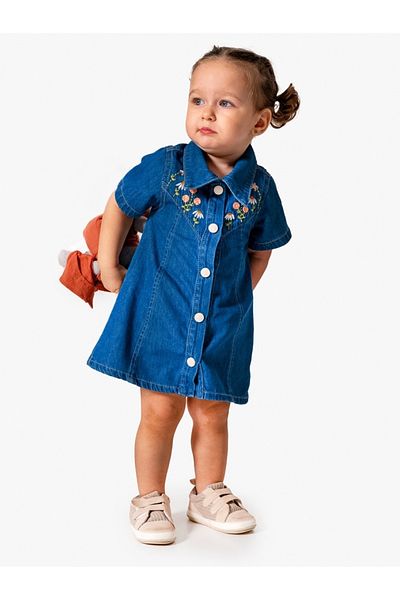 MixMax Bebe Girl's Embroidered Denim Dress