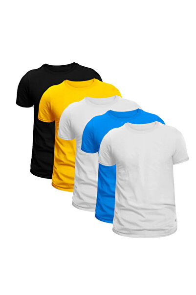 AGUSTİNİ Erkek Çoklu Tişört Standart Kesim Unisex Bisiklet Yaka %100 Pamuk 5'...