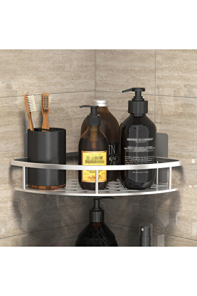 Choice رف تخزين حمام فضي بدون أرفف مثقاب مثبت على الحائط وحامل دش للشامبو وال...