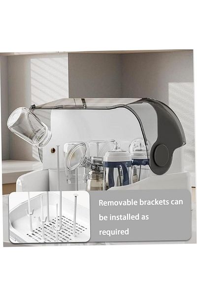 COOYA Baby Bottle Drying Rack, Dustproof Baby Bottle Storage Box with Removable Drip Tray, Gray