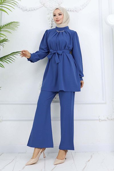 benguen Chain Detailed Hijab Suit Indigo 4767
