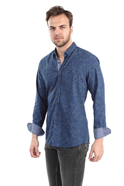 AGUSTİNİ Lacivert Desenli Slim Fit Gömlek | Agustini
