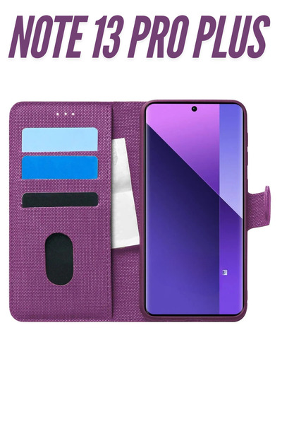 UPEKA Xiaomi Redmi Note 13 Pro Plus 5G Kılıf Kumaş Desenli Cüzdanlı Standlı K...