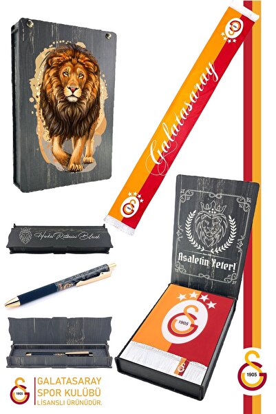 Galatasaray Original Double Sided Printed Shawl Kaşkol Scarf and Hybrit Everlasting Pen with Wooden Box