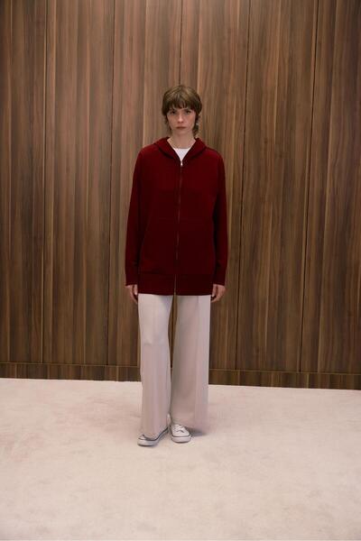 Zeyyen İNCE DOKULU FERMUARLI TRİKO HIRKA BORDO