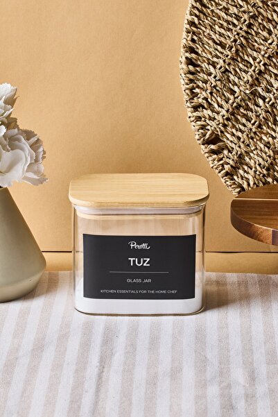 Perotti Peter Bambu Kapak Borosilikat Dikdörtgen Cam Kavanoz 800 ml 8x12x10 c...