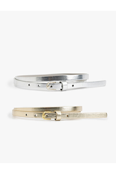 Koton Set of 2 Thin Belts with Buckle Metallic Multicolor