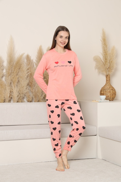 FAMES PİJAMA Γυναικείο Σετ Πιτζάμες Χτενές Βαμβακερές Καρδιά Dezen Rafat