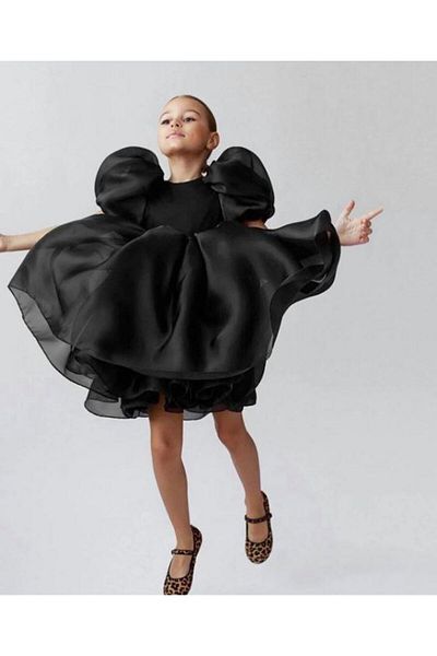 Mashotrend Balloon Sleeve Organza Design Evening Dress - Crystal Tulle Organza Evening Dress - Girls' Dress - Children's Evening Dress