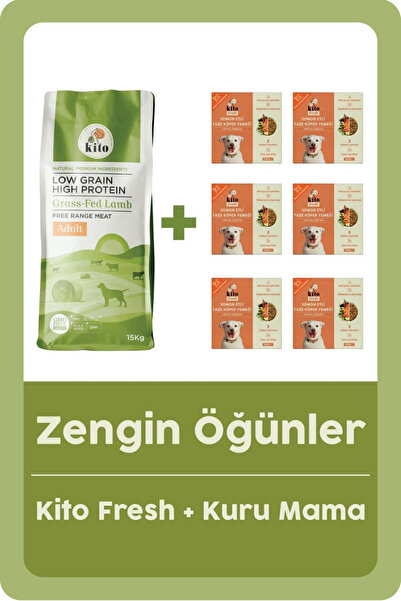kito Doğal Besi Kuzu Etli Yetişkin Köpek Maması 15 Kg Ve 6 Adet Fresh Somon E...