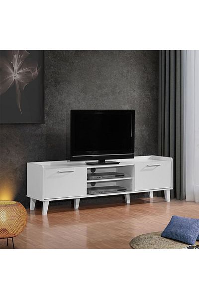 Danube Home Supreme Tv Unit W/2Door Upto 65 Inches - White L160xW41xH50cm