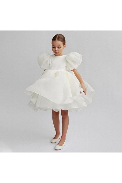 Mashotrend Balloon Sleeve Organza Design Evening Dress Crystal Tulle Organza Evening Dress Girls' Dress Children's Evening Dress