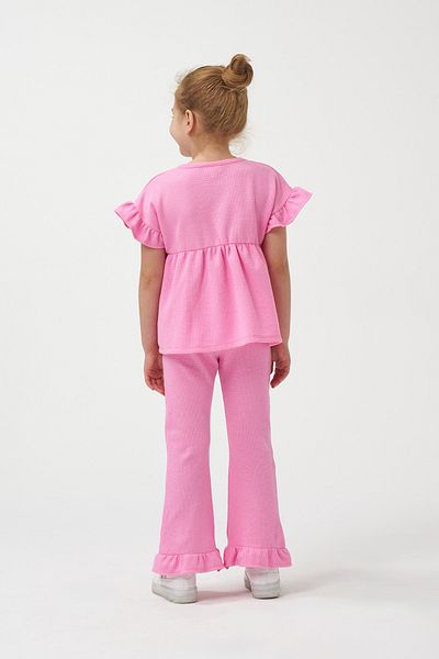 Minipodyum Girl's Summer Waffle Double Set with Drawstring Sleeves and Leg