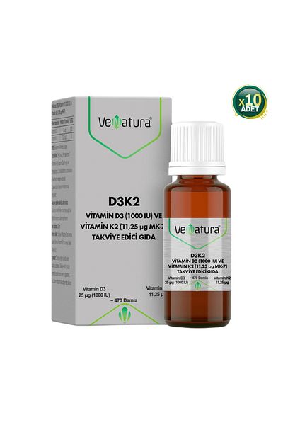 VeNatura D3K2 Vitamin D3 and K2 (11.25 Mcg Mk-7) Drops 20 ml - 10 Pieces