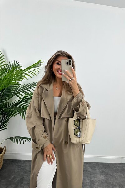 MY IMAGINE MODA Premium Series Special Fabric Handle Belted Maxi Length Trench Coat