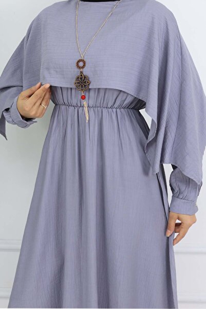 benguen Gray Collar Detailed Necklace Dress 4809 Model