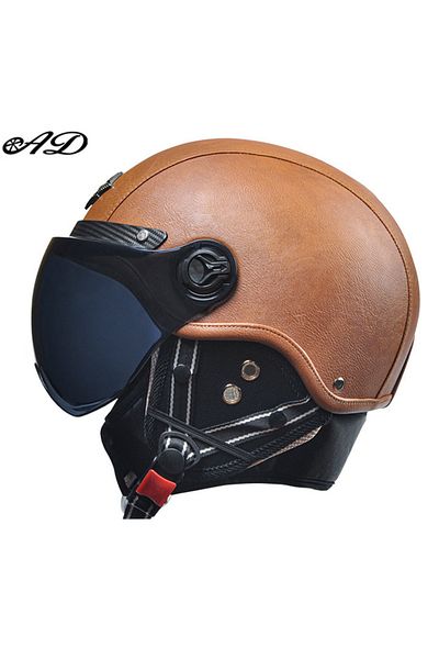 Choice brown 3 AD Retro Motorcycle Helmets with Harley Visor Leather Helmet for Man Electric Motorbike Vint