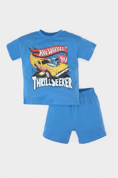 DeFacto Baby Boys Hot Wheels Σετ - Κοντομάνικο μπλουζάκι και ελαστικό σορτς