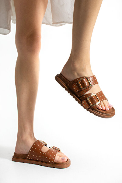 Gökçe Shoes VALERİE TABA MAT TROK DETAY TOKALI KADIN TERLİK