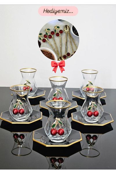 Barok ATLAS Black 18 Piece Kıraźli Tea Set - Kıraźli Alya Cup with Tea Spoon
