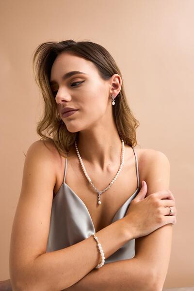 Birinci 14 Ayar Altın 6 mm Yaprak Modeli Doğal İnci Kolye