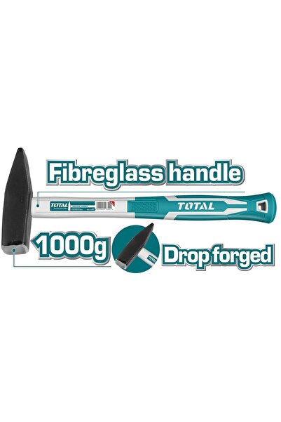 TOTAL 1000g Fibreglass Handle Machinist Hammer, Dorp Forged, Carbon Steel