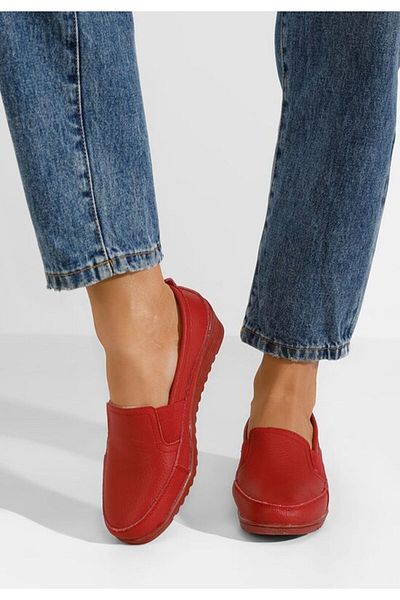 B T Shoes Women's red leather loafers Sonima