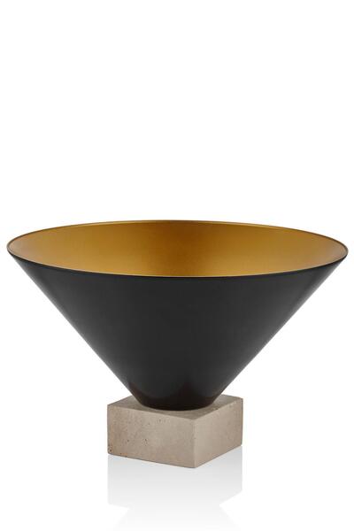 SETABIANCA Seta Textured Dark Konik Kaideli Traverten Saksı Siyah Gold Küçük ...