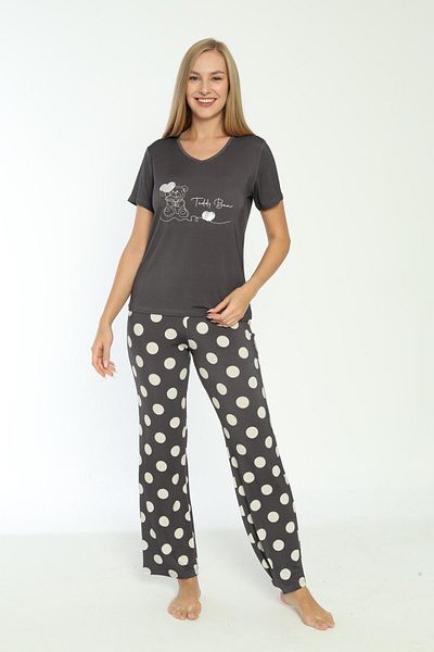 CONFEO Women's Short Sleeve Smoked Pajama Suit C6T4N7O-048