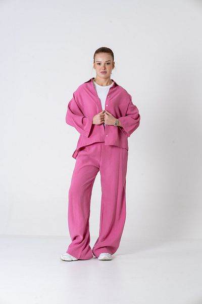 VerdeBlanco Oversize Palazzo Trousers and Shirt Set Fuchsia