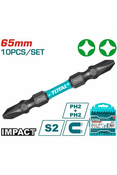 TOTAL Ph2 Ph2 65mm 10pcs/set Black Screwdriver Bit Set